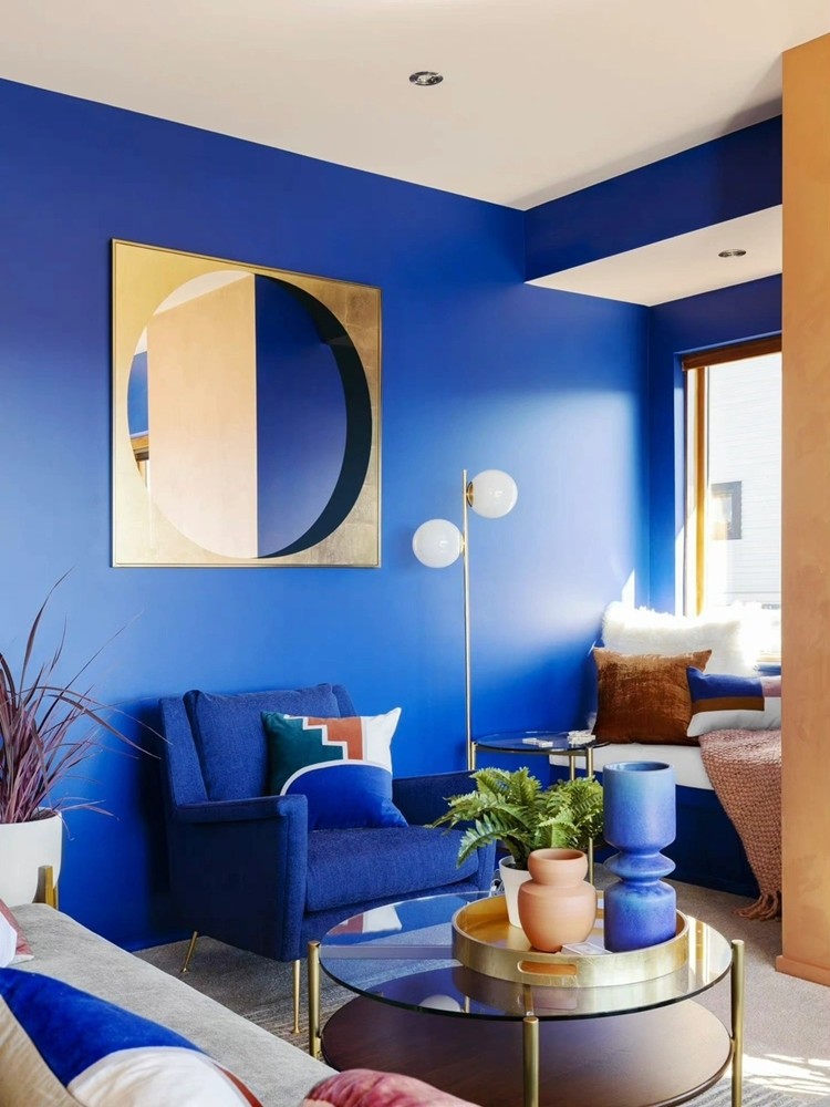 乳胶漆莫兰迪克莱因蓝电视背景墙室内家装面油漆复古蓝色墙漆涂料