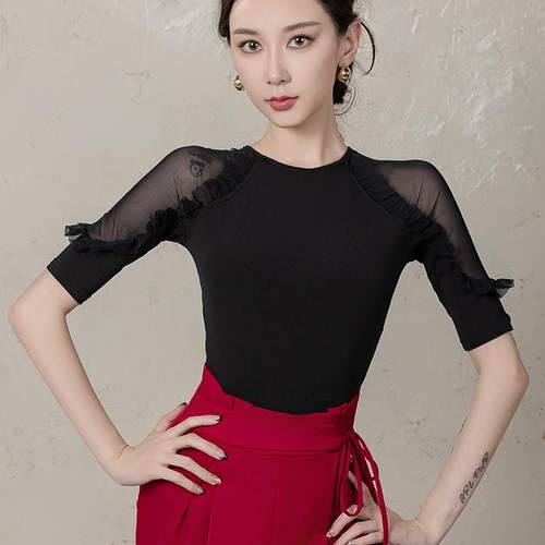 丹珍国标舞上衣新款女交谊舞摩登表演装跳舞性感舞衣吉特巴M03