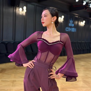 舞蹈服新品 摩登舞舞蹈练功服交谊舞M12专业双人舞上衣国标舞高端