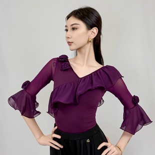 丹珍舞服摩登舞春夏25新品 交谊舞双人舞广场舞国标练功服上衣M66