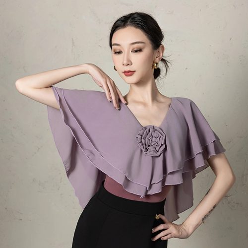 自带胸垫体服款雪纺飘纱丹珍舞服