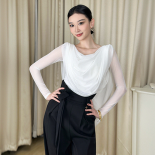 25年秋冬新款 交谊舞双人舞国标女士摩登舞上衣跳舞飘纱练功服S2