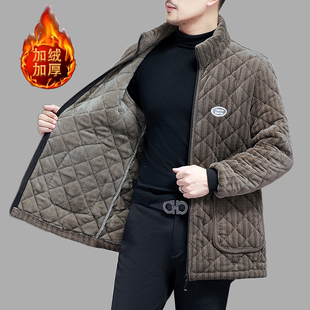 中年爸爸防寒保暖罩衣防污耐脏工作服上班穿男士 加绒加厚立领棉衣