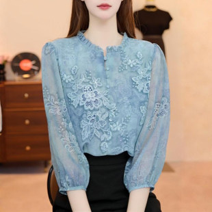 女小衫 气质优雅衬衫 花色减龄显白洋气I宽松显瘦薄款 时尚 春夏新款