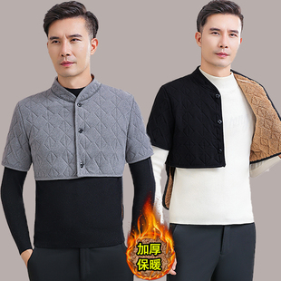 中老年人保暖护肩护颈椎坎肩马夹防寒背心冬季 加绒加厚棉马甲 男士
