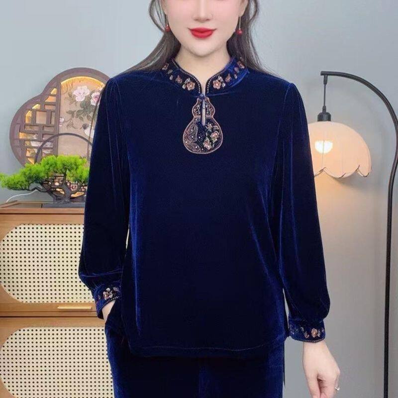 妈妈装春秋新款时尚设计正品T恤内搭女高档丝绒上衣休闲打底小衫