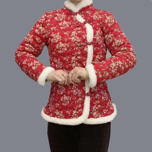 花棉袄冬女东北大花袄国风唐装 碎花大棉袄加厚复古小花袄过年网红