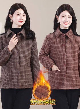 中老年女装休闲宽松棉袄冬季妈妈装格子棉衣外套夹棉保暖棉服上衣