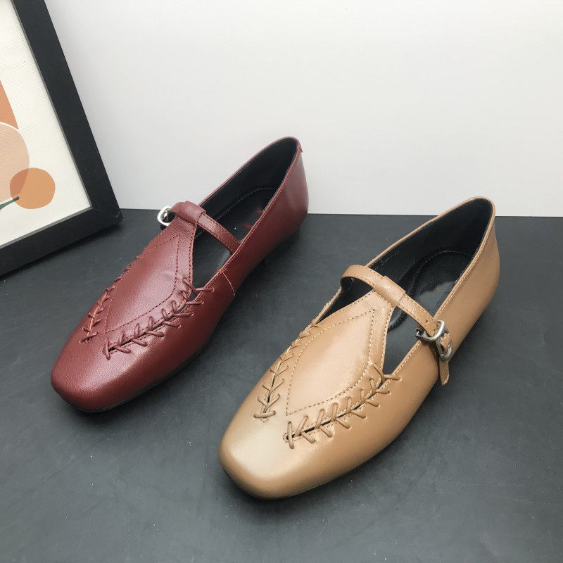 复古羊皮麦穗复古女乐福鞋