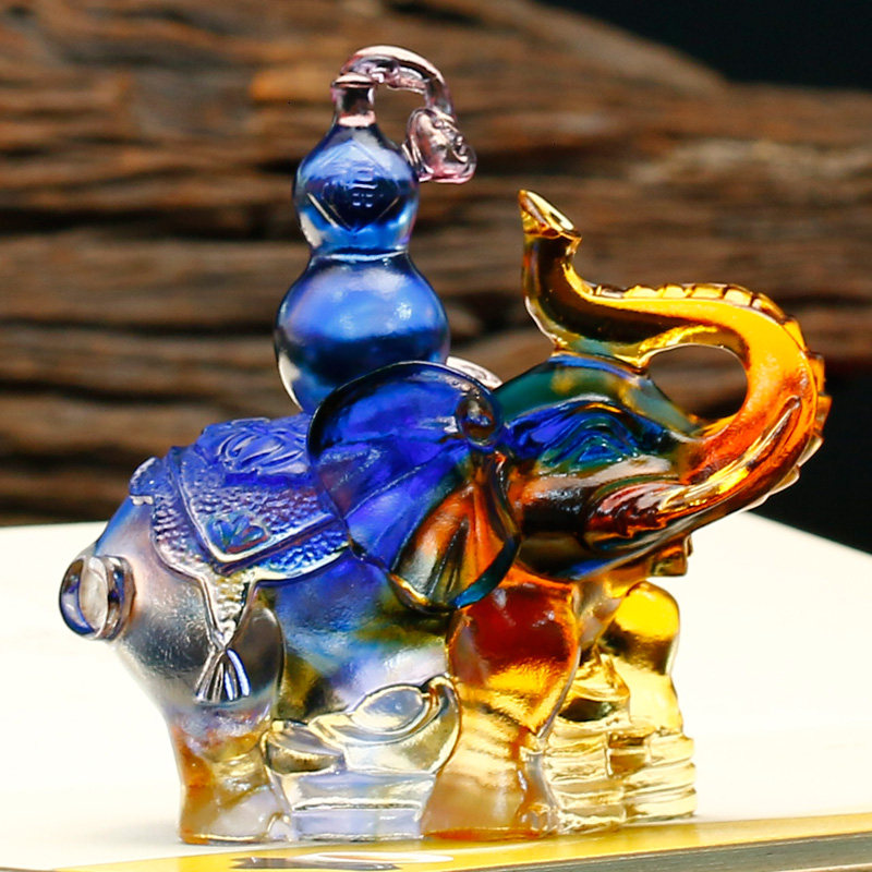 客厅开放格琉璃大象吸财吸水招财象摆件一对送礼乔迁搬进新房礼物
