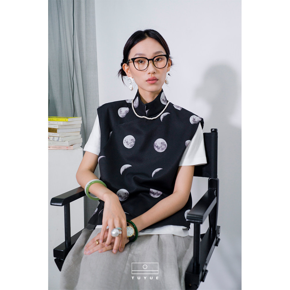 TUYUE涂月 时装周同款 新中式 原创月亮印花儒雅 立领廓形马