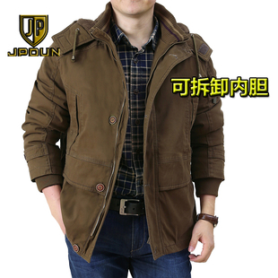 吉普盾中长款棉衣中老年男士冬季保暖棉袄羊羔绒加厚纯棉外套棉服