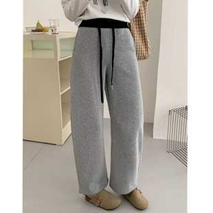松弛感松紧腰抽绳弯刀裤女宽松显瘦休闲阔腿裤灰色长裤直筒裤卫裤