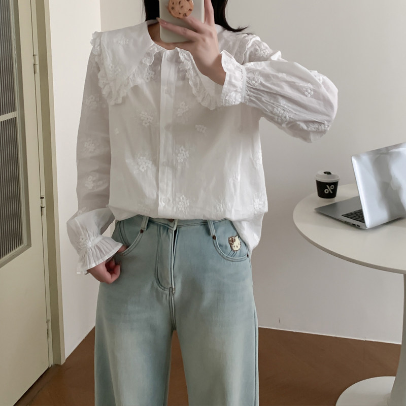 2025春装新款韩版宽松显瘦百搭刺绣衬衫女长袖休闲衬衣薄外套上衣