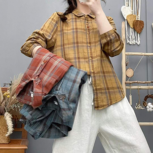 女长袖 宽松休闲百搭显瘦上衣防晒格纹衬衣薄外套打底 格子衬衫 春季