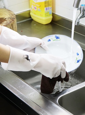 精品木屋洗碗手套女防水橡胶乳胶厨房耐用清洁家务洗衣服刷碗胶皮