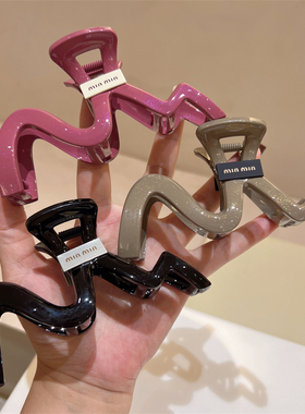 个性几何线条韩版时尚紫色咖色微珠光撞色大抓夹气质盘发鲨鱼夹女