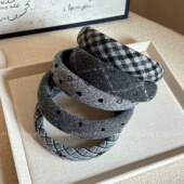 AhuaAhuaya秋冬毛呢灰色格雷系格纹蝴蝶结爱心波点海绵发箍头箍