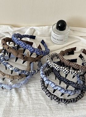 AhuaAhuaya韩系时尚百搭简约格纹布艺带齿细发箍个性压发箍头箍女