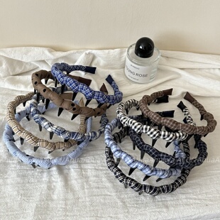 AhuaAhuaya韩系时尚 压发箍头箍女 百搭简约格纹布艺带齿细发箍个性