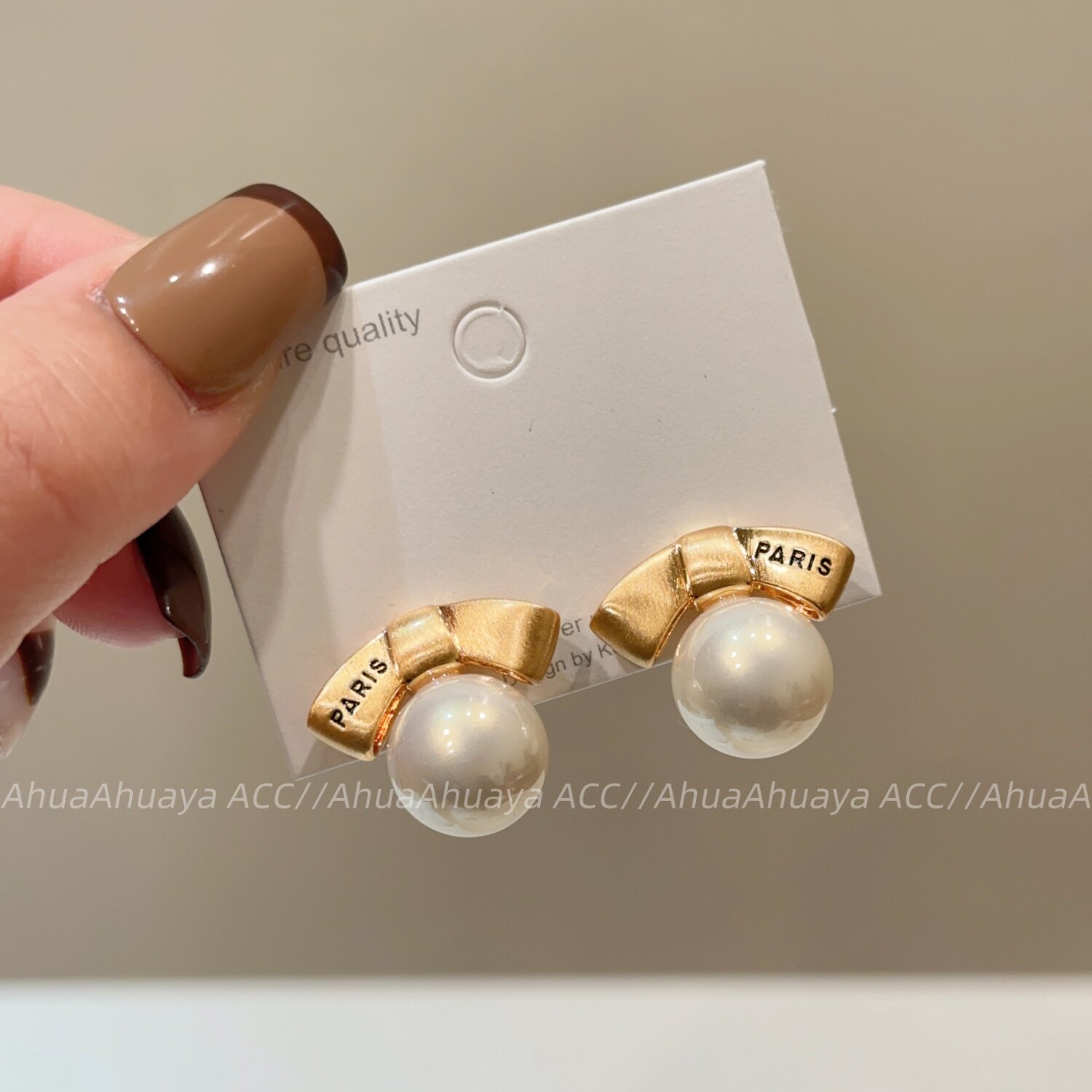 高级感轻奢拉丝金属蝴蝶结珍珠耳钉优雅气质精致轻个性设计感耳环