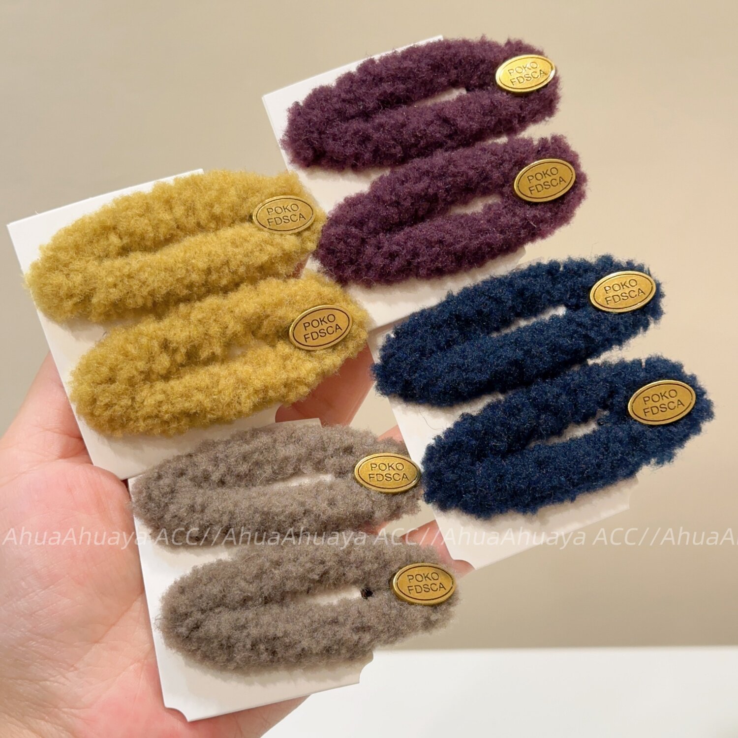 韩版时尚甜美彩色毛绒金标BB夹