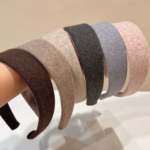 春夏新款 温柔甜美气质咖色粉色头箍发卡 燕麦色咖色毛呢宽发箍韩版