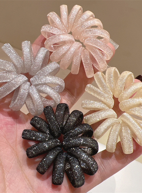 微光闪丝韩版简约百搭纯色电话线发圈黑色银灰色微弹气质头绳发绳