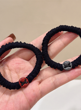 2025春夏新款精致合金灰色红色蝴蝶结装饰弹力发圈韩版时尚头绳女