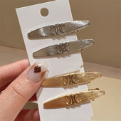 拉丝金属个性 金标鸭嘴夹金色银色欧美风百搭潮流发夹边夹 简约时尚