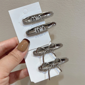 高级感甜酷金属冷淡风银色蝴蝶结鸭嘴夹韩版 时尚 少女风边夹发夹新