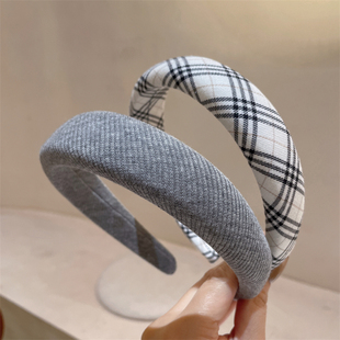休闲纯色布艺高颅顶斜纹面料发箍格纹时尚 发饰女 简约百搭头箍韩版