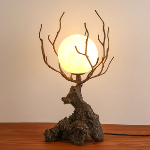 仿真树枝鹿形台灯个性创意侘寂风客厅茶室卧室玄关民宿根艺装饰灯