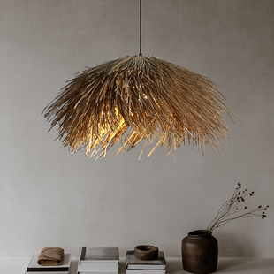 侘寂风餐厅吊灯创意个性草藤茶室卧室民宿酒店设计师款艺术吊灯