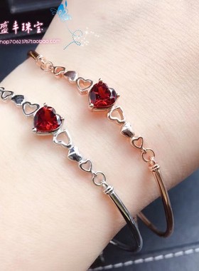 18k鸽血红石榴石纯银白金手链