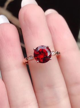 新款天然莫桑比克石榴石戒指s925