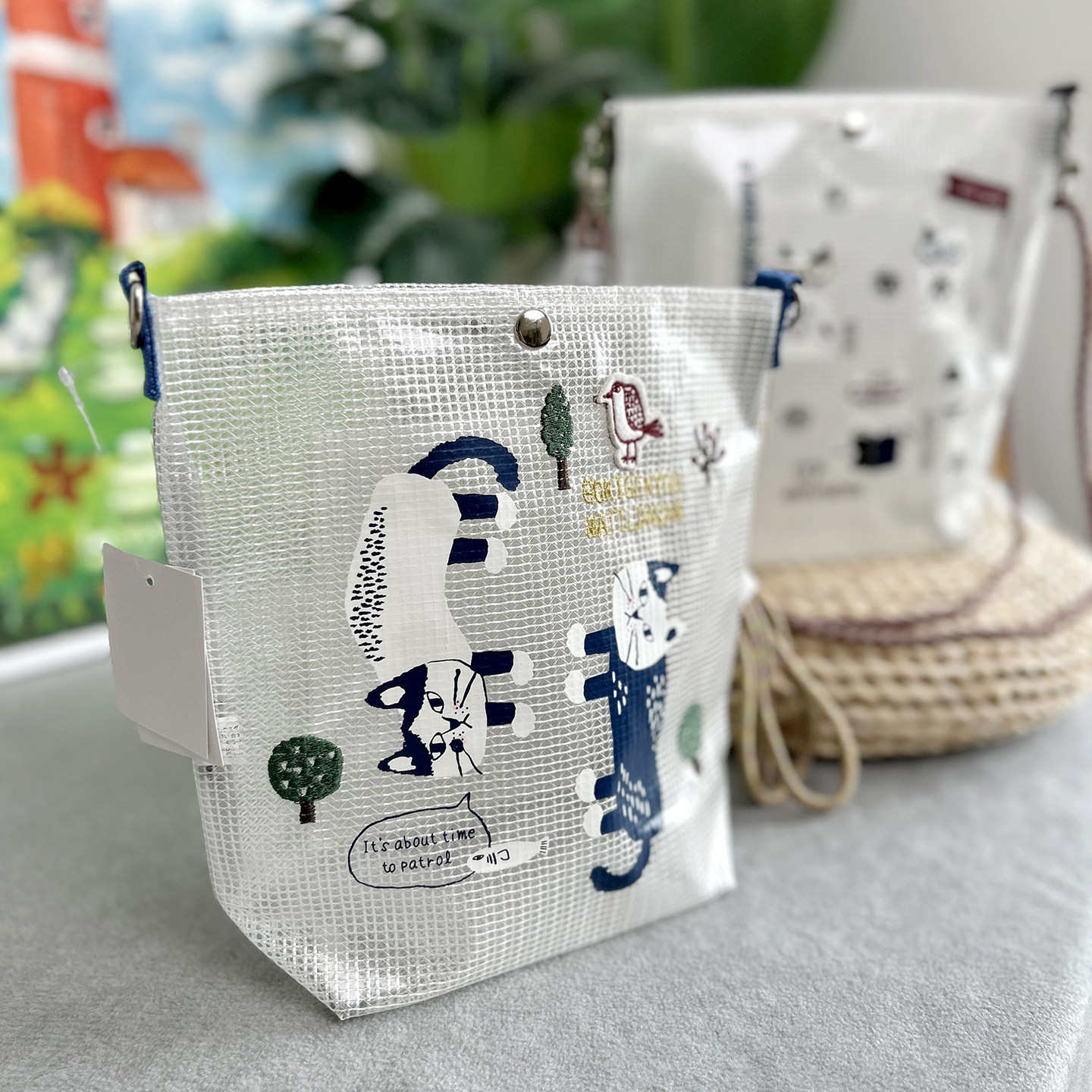 单肩包PVC网格透明包猫咪手机包斜挎包女包kusuguru防水小水桶包
