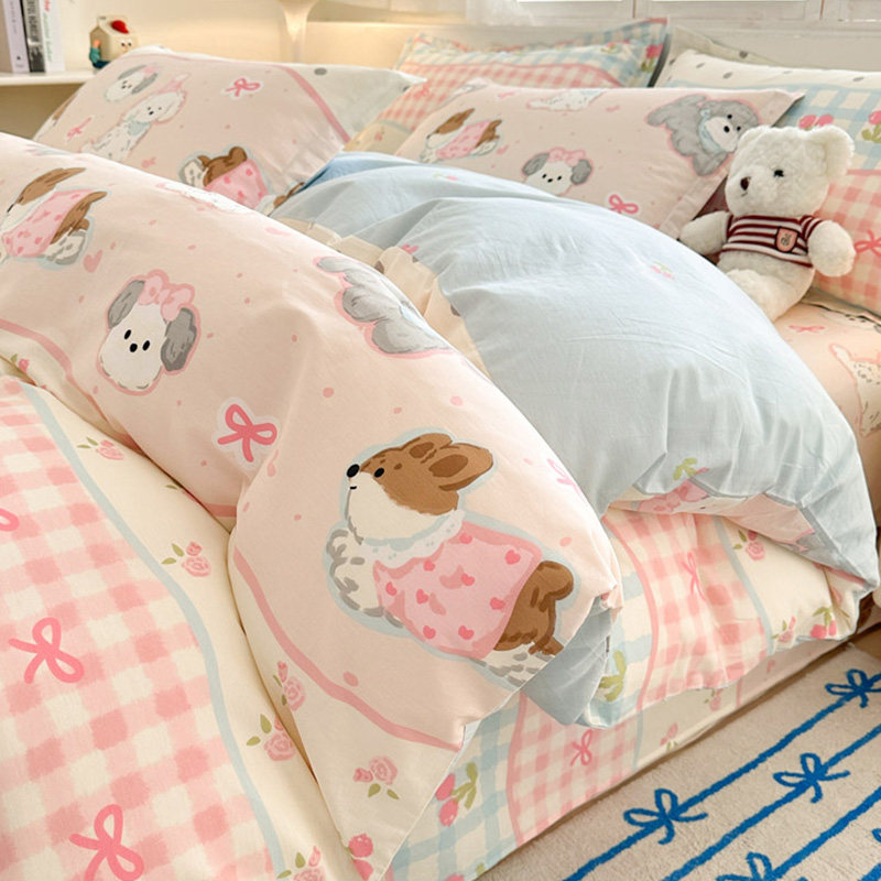 卡通纯棉100全棉床上四件套2026新款女生床品宿舍被套床单三件套3
