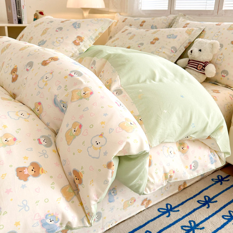 小清新全棉床上四件套纯棉2026新款卡通儿童被套床单三件套床笠款
