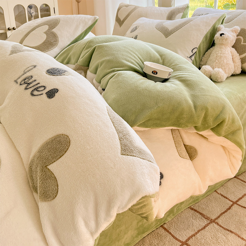 冬季加厚加绒四件套毛绒床单牛奶绒珊瑚绒单人宿舍被套枕套三件套,床上用品,床品套件/四件套/多件套,淘宝优惠券,粉丝福利购,淘宝优惠卷