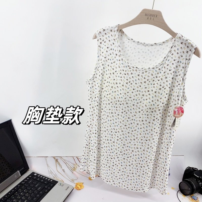 中老年胖妈妈莫代尔印花背心