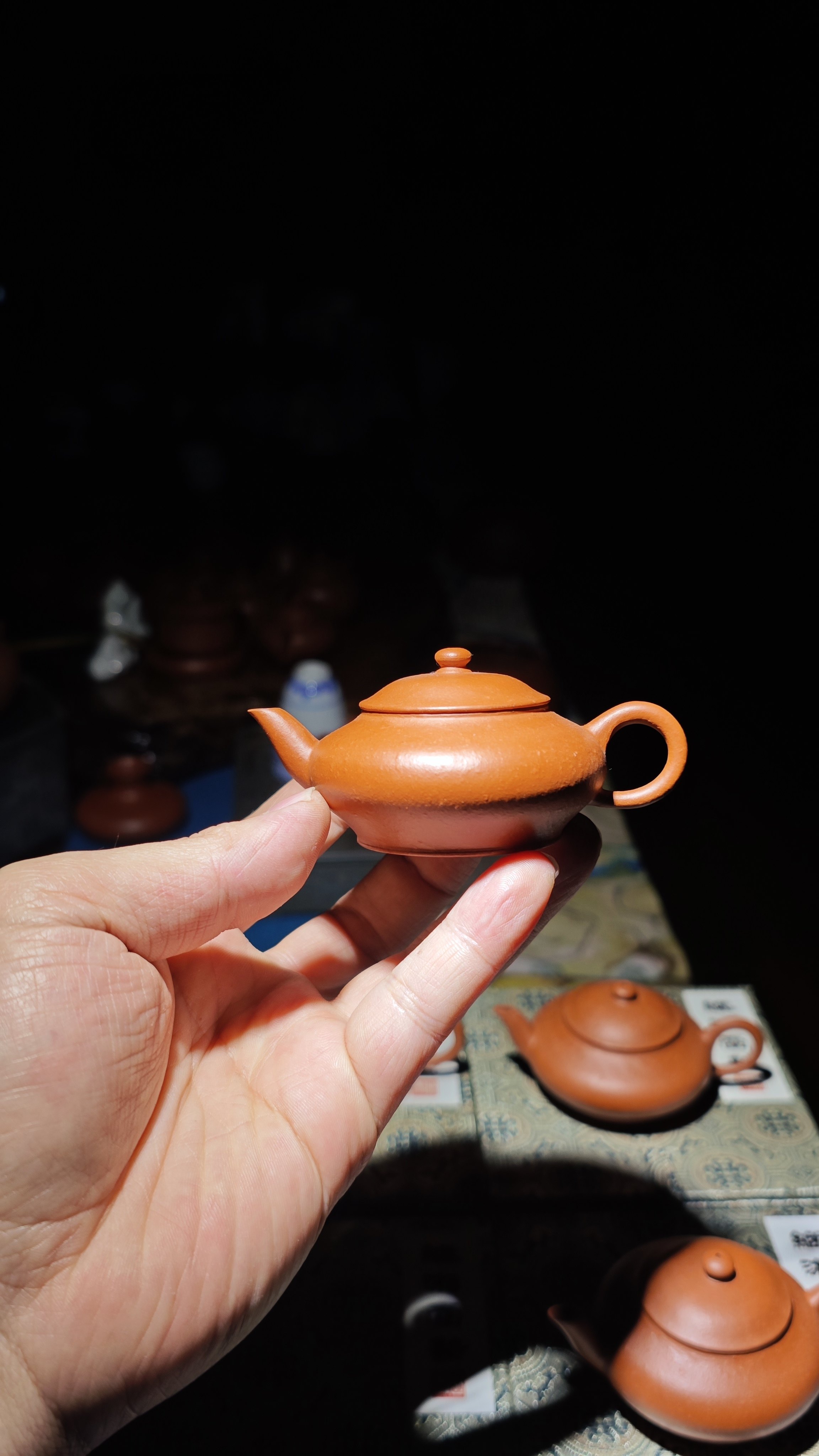 陈继湘摹古一弯流虚扁壶粗砂鸡蛋黄泥纯手工手拉潮州手拉壶