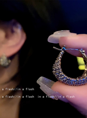 拿捏高级感！时髦灰色闪闪满钻气质轻奢耳扣高级感2024年新爆款女