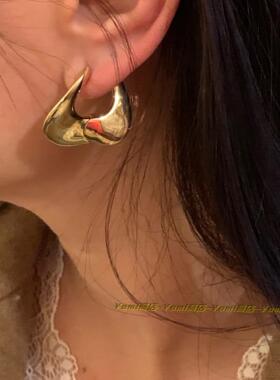 韩国小众设计耳环轻奢高级感方圆脸ins风不规则金属耳圈爆款饰品
