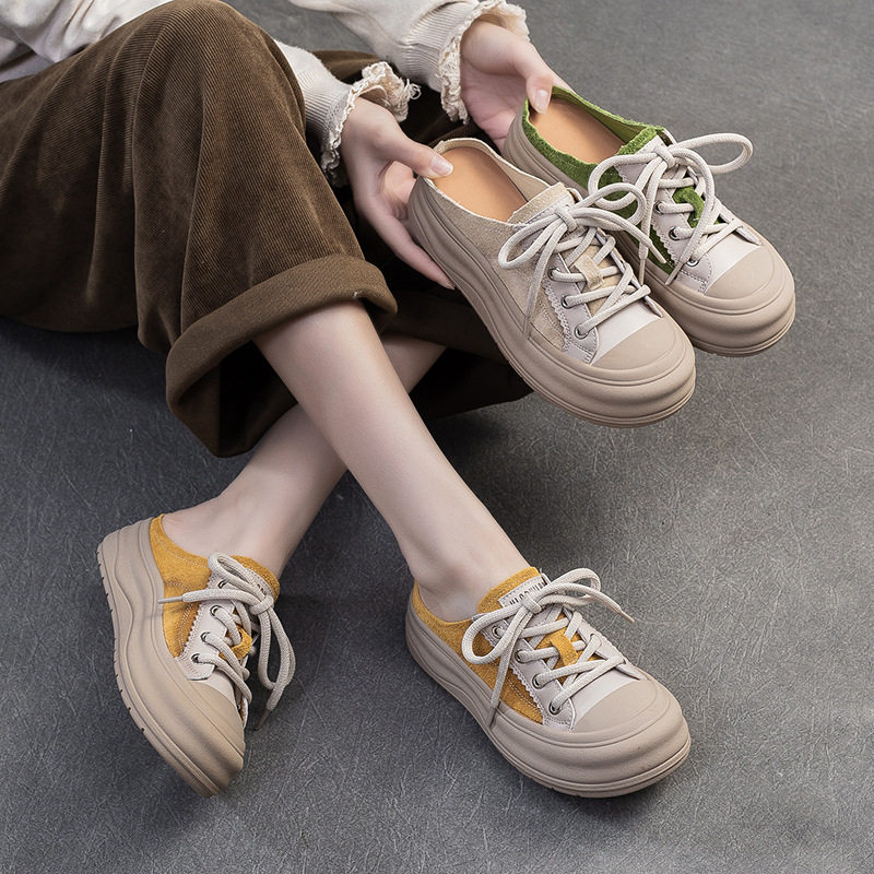 2026夏季新款糖果色外穿包头半托一脚蹬休闲板鞋设计