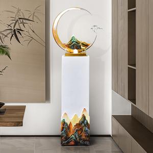 现代轻奢中式流水摆件落地循环水景观别墅高档客厅电视柜旁禅意