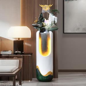新中式轻奢流水树脂摆件玄关落地水景电视柜旁喷泉假山循环水景观