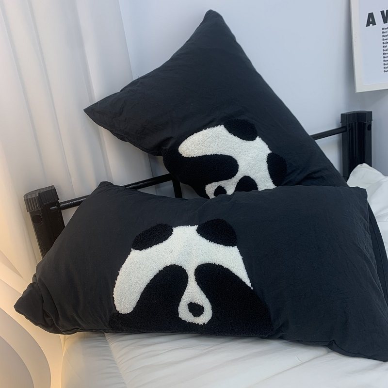 熊猫卡通立体刺绣枕套超柔水洗棉48X74cm单人枕头套子单2只一对装,床上用品,枕套,淘宝优惠券,粉丝福利购,淘宝优惠卷