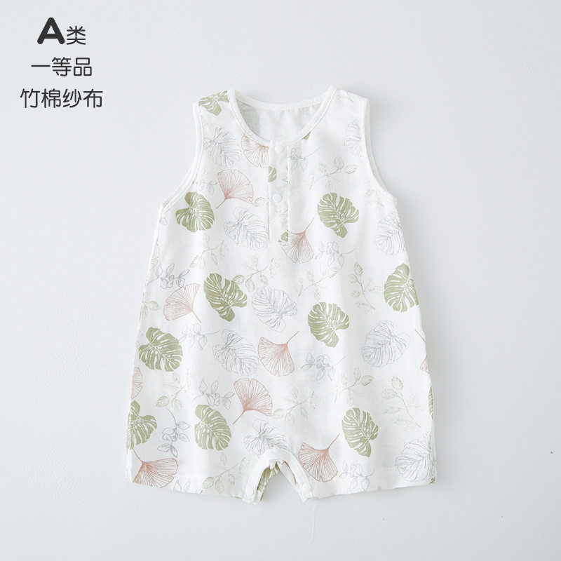 宝宝夏季薄棉纱布无袖哈衣爬爬服
