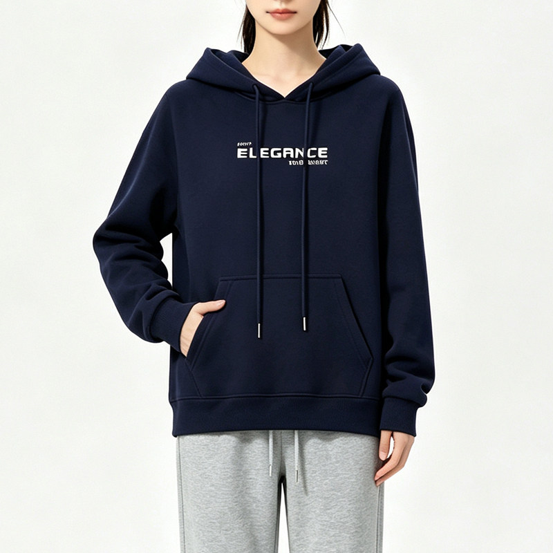正肩春秋卫衣女2026新款连帽秋冬加绒加厚大码藏蓝宽松慵懒风外套